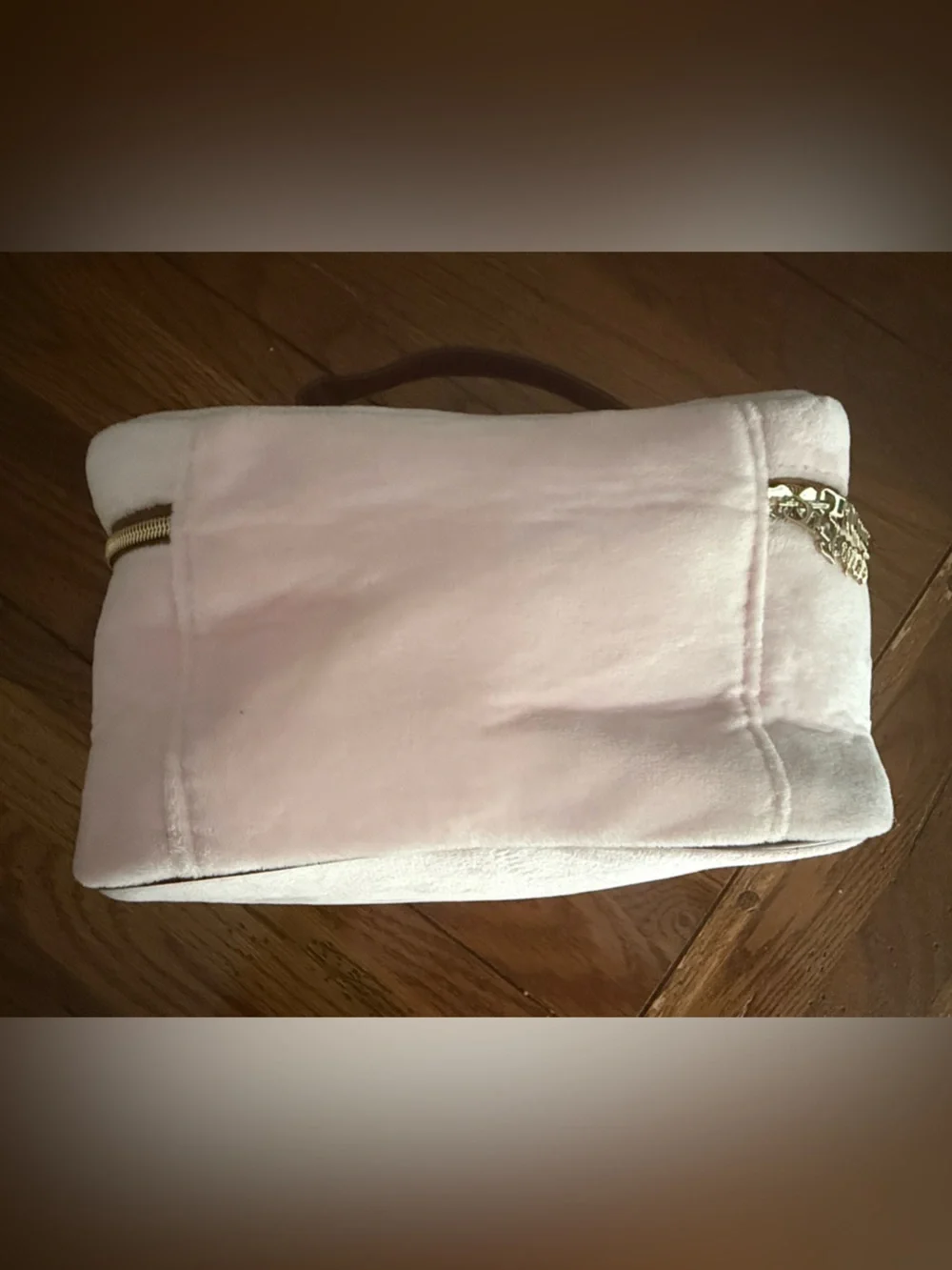 Juicy Couture pink and gold zippered train case cosmetic makeup bag